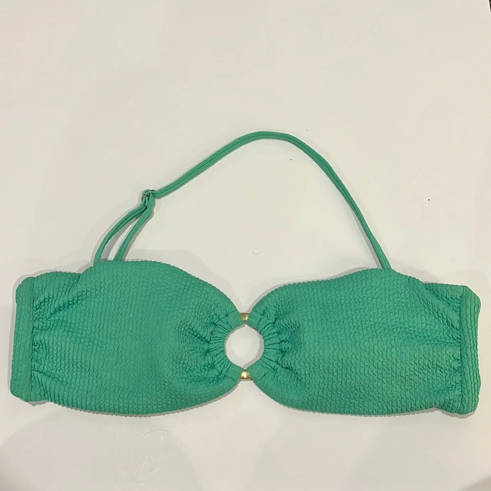 Monday Swimwear Costa Rica Bandeau Swimsuit Bikini Top Green Aloe Crinkle size m